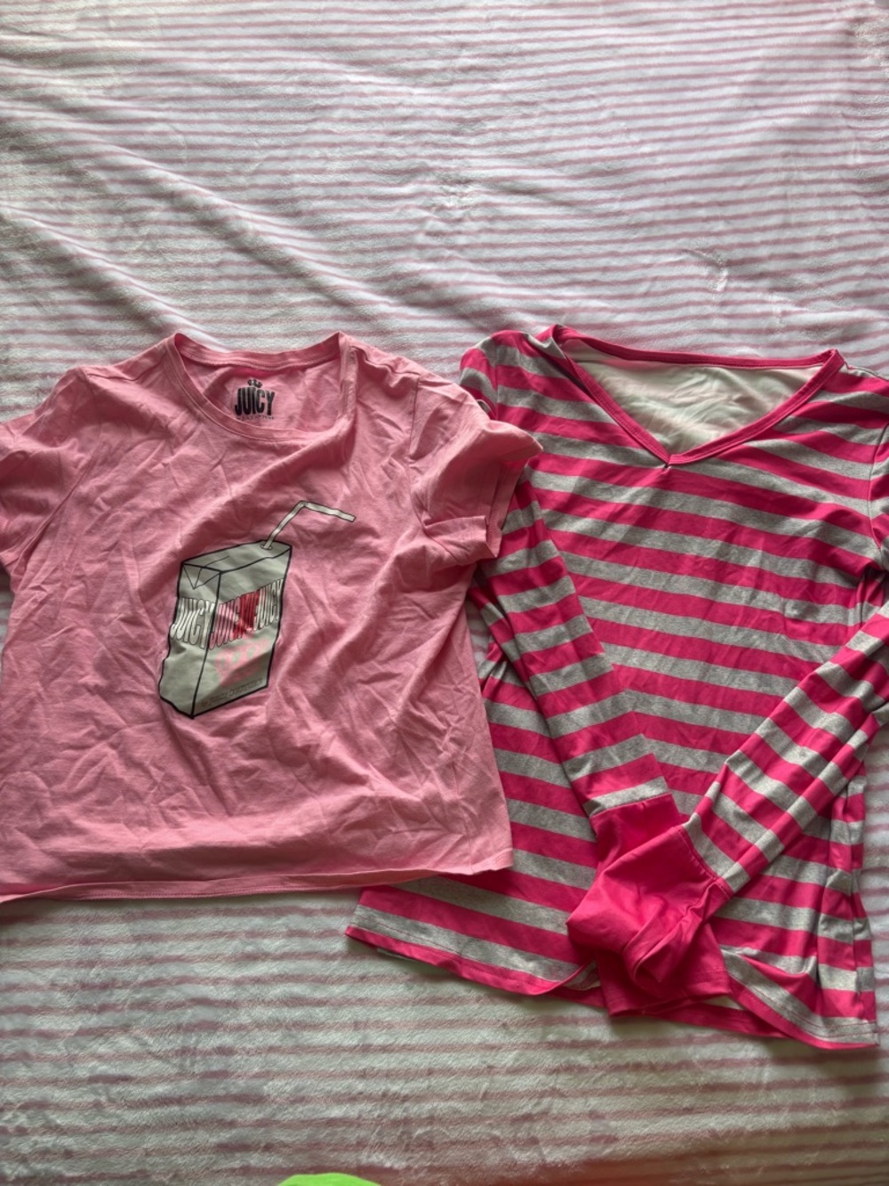 Pink bundle! Juicy Couture Pink Short Sleeve Juice Box Tee and Striped slim fit